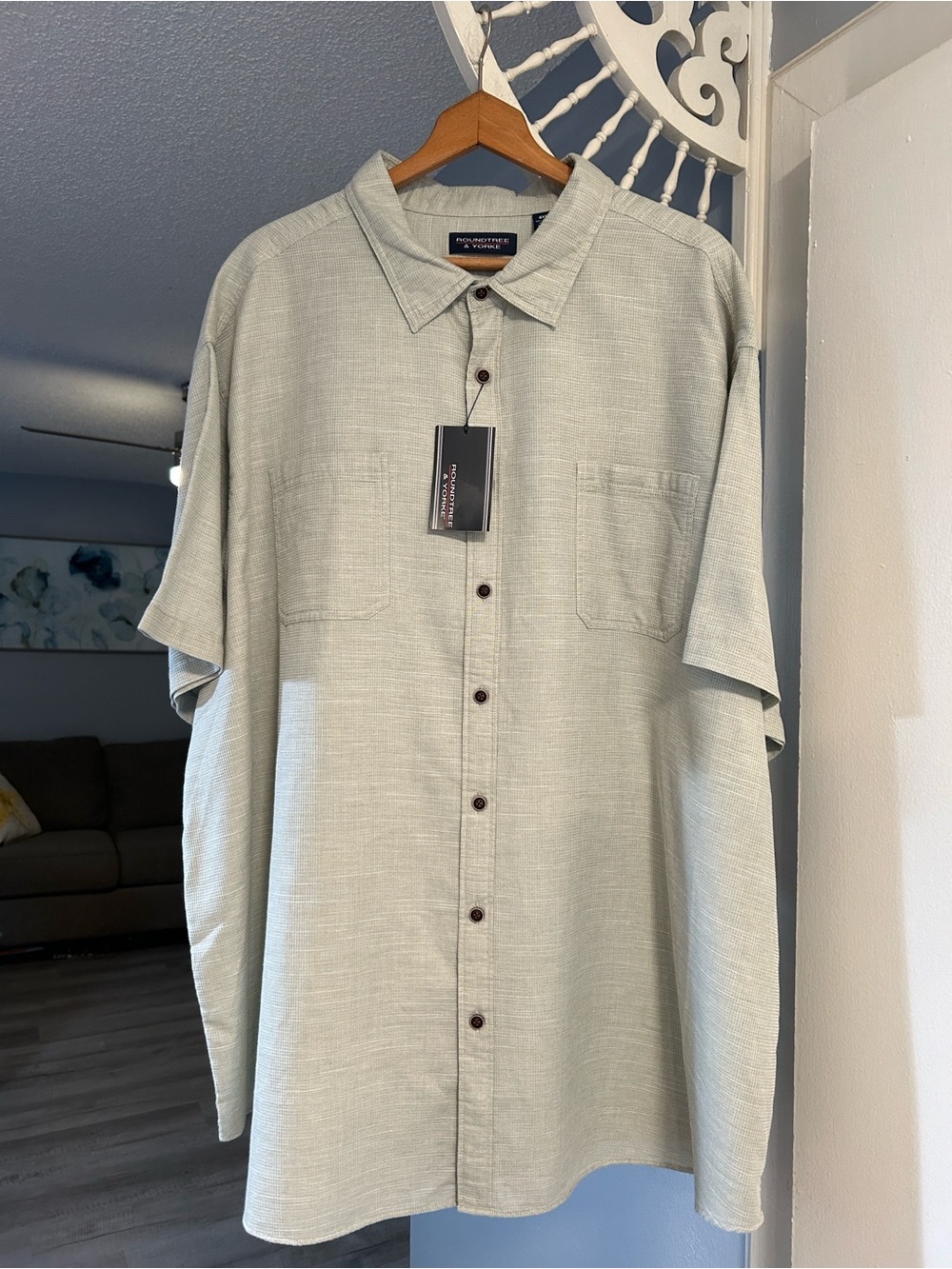 Roundtree & Yorke Men’s Texture Short-Sleeve Button Up Shirt Size 4XB Sage Green
